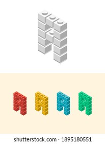 A vector letter with colourful plastic toy brick, isolated isometric 3d childish block font. Perfect for kids labels, birthday and kindergarten posters, school style, children magazines etc.