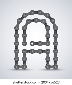 Vector letter A created from realistic bike chain. Alphabet symbol. Isolated on white background.