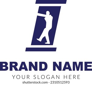 Vector letter I cricket logo concept with BATSMAN cricket sports logotype symbol
