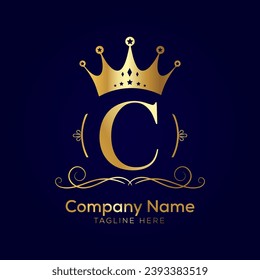 Vector Letter crown golden creative logo design concept.