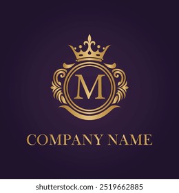 Vector Letter crown golden creative logo design concept.
