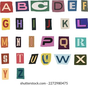 Vector Letter Cutout Newspaper and Magazine Characters: Uppercase letter, Ideal for Ransom Notes and Creative Typography