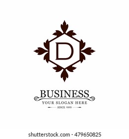Vector Letter D Business Sign logo Template. Vintage Insignia or Logotype. Flourishes calligraphic monogram emblem template. Vector logo illustration