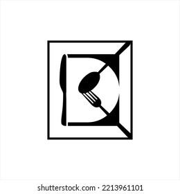 Vector letter D design logo with spoon, fork and knife elements. Logo can be used for cafe, restaurant business.