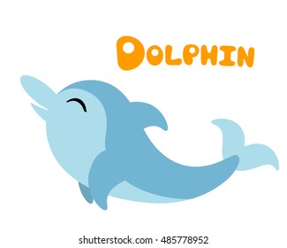 Vector letter d - dolphin  for children zoo alphabet illustration cute  animal isolated on white background