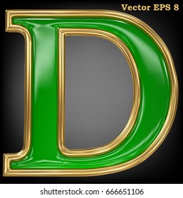 Vector letter D from gold solid alphabet. Eps 8 using mesh.