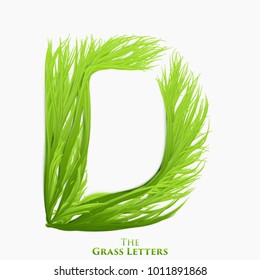 Vector letter D of juicy grass alphabet. Green D symbol consisting of growing grass. Realistic alphabet of organic plants. Spring and ecology typeset illustration