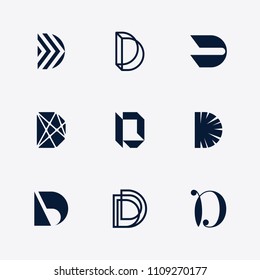 Vector letter D logo template set. Collection of alphabet design label for branding and identity. Lettering emblem sign isolated on background. ABC typeface character symbol illustration