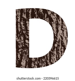 vector letter D made from oak bark on a white background