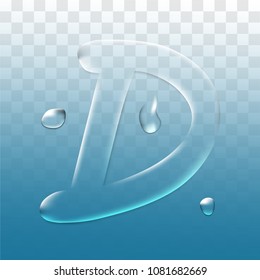 vector letter D realistic water droplets on blue transparent background.vector.illustration.
