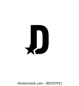 Vector letter D with star vector logo. Unusual royal black monogram. 