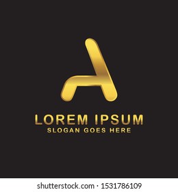 Vector letter design with gold color and black background. Initial letter A logo vector design template. Can be used for company logo or symbol