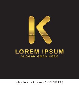 Vector letter design with gold color and black background. Initial letter K logo vector design template. Can be used for company logo or symbol