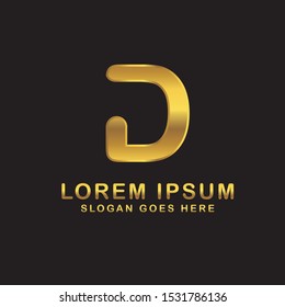 Vector letter design with gold color and black background. Initial letter D logo vector design template. Can be used for company logo or symbol