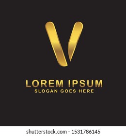 Vector letter design with gold color and black background. Initial letter V logo vector design template. Can be used for company logo or symbol