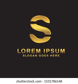 Vector letter design with gold color and black background. Initial letter S logo vector design template. Can be used for company logo or symbol
