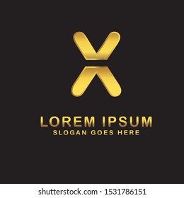 Vector letter design with gold color and black background. Initial letter X logo vector design template. Can be used for company logo or symbol