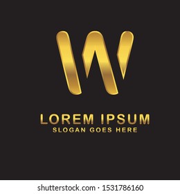Vector letter design with gold color and black background. Initial letter W logo vector design template. Can be used for company logo or symbol