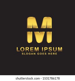 Vector letter design with gold color and black background. Initial letter M logo vector design template. Can be used for company logo or symbol