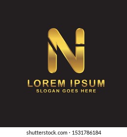 Vector letter design with gold color and black background. Initial letter N logo vector design template. Can be used for company logo or symbol