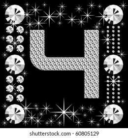vector letter with diamonds isolated on black background
