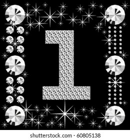 vector letter with diamonds isolated on black background
