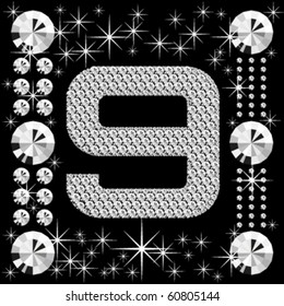 vector letter with diamonds isolated on black background