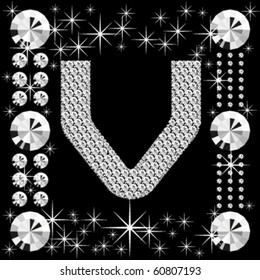 vector letter with diamonds isolated on black background