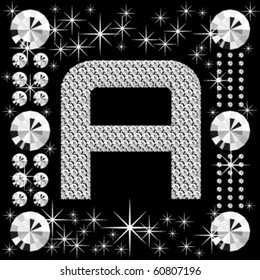 vector letter with diamonds isolated on black background