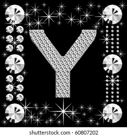 vector letter with diamonds isolated on black background