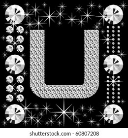 vector letter with diamonds isolated on black background
