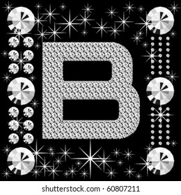vector letter with diamonds isolated on black background
