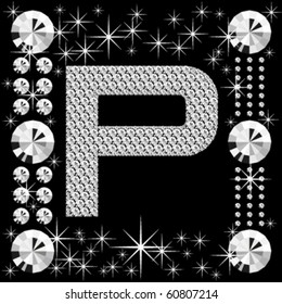 letra vectorial con diamantes aislados en fondo negro