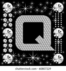 vector letter with diamonds isolated on black background