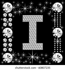 letra vectorial con diamantes aislados en fondo negro
