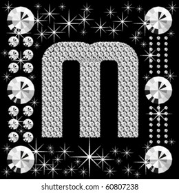 vector letter with diamonds isolated on black background