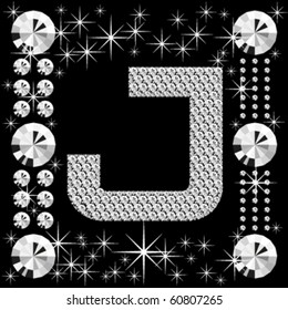 vector letter with diamonds isolated on black background