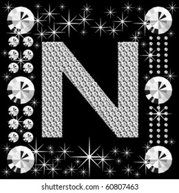 letra vectorial con diamantes aislados en fondo negro