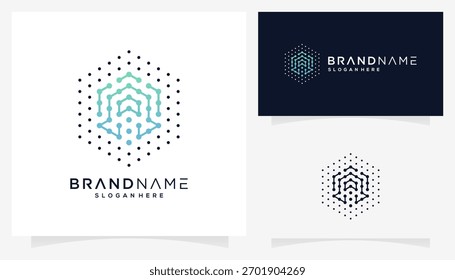 Vector de la letra A con conexiones de puntos en forma de cubo hexagonal. Abstractas inspiración única de diseño de logotipo de monograma. Colores degradados.	
