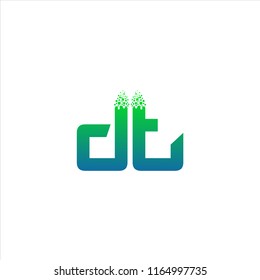 Vector letter DT with pixel dots technology concept logo design template illustration eps 10