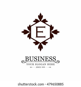 Vector Letter E Business Sign logo Template. Vintage Insignia or Logotype. Flourishes calligraphic monogram emblem template. Vector logo illustration