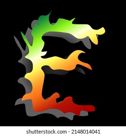 Vector letter E. Colorful alphabet set. Green yellow red color.