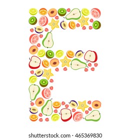 Vector letter "E" with different fruits