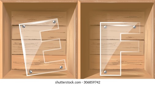 vector letter e and f in wood box 