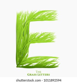 Vector letter E of juicy grass alphabet. Green E symbol consisting of growing grass. Realistic alphabet of organic plants. Spring and ecology typeset illustration.