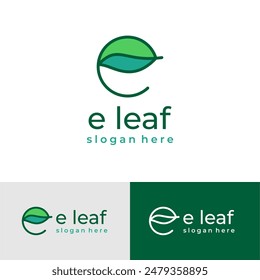 Vector letter e leaf logo, initial letter e combination with leaf icon