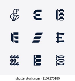 Vector letter E logo template set. Collection of alphabet design label for branding and identity. Lettering emblem sign isolated on background. ABC typeface character symbol illustration