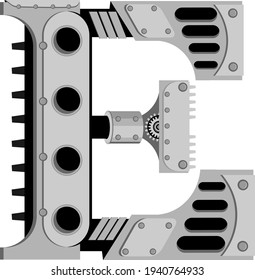Vector letter E in metal style. An illustration on the subject of the alphabet.