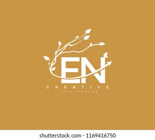 Vector Letter EN with Elegant Swoosh Arrow Decorative Leaf Vector Logo