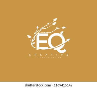 Vector Letter EQ with Elegant Swoosh Arrow Decorative Leaf Vector Logo